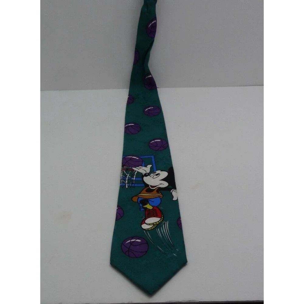 Vintage Disney Mickey Mouse Playing Basketball TieRack Silk Tie Made‎ In Italy